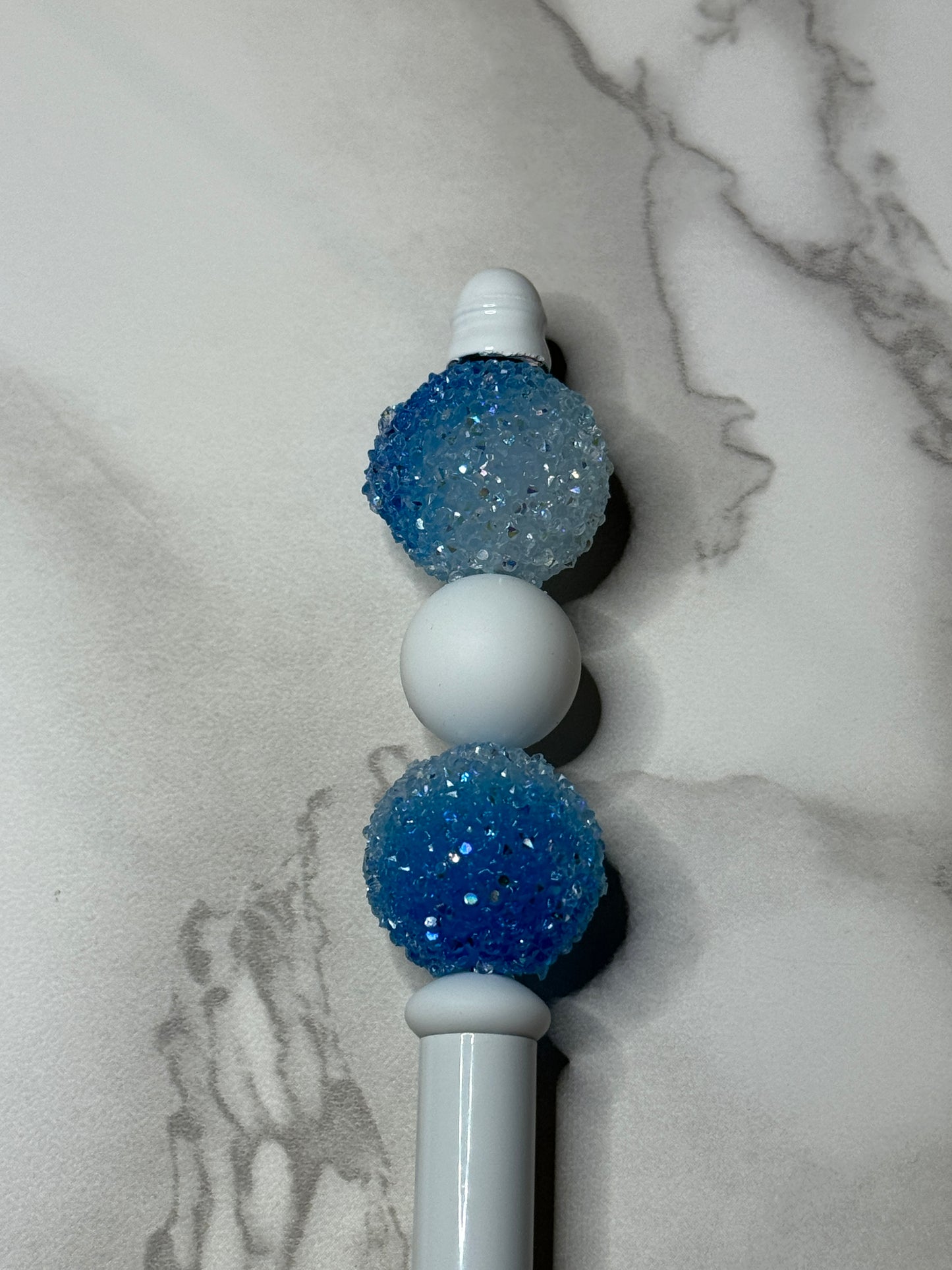 Blue/White Sugar Bead - White pencil
